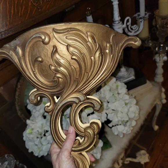 Pair syroco MCM gold wall sconces VINTAGE decor planter - Picture 6 of 14